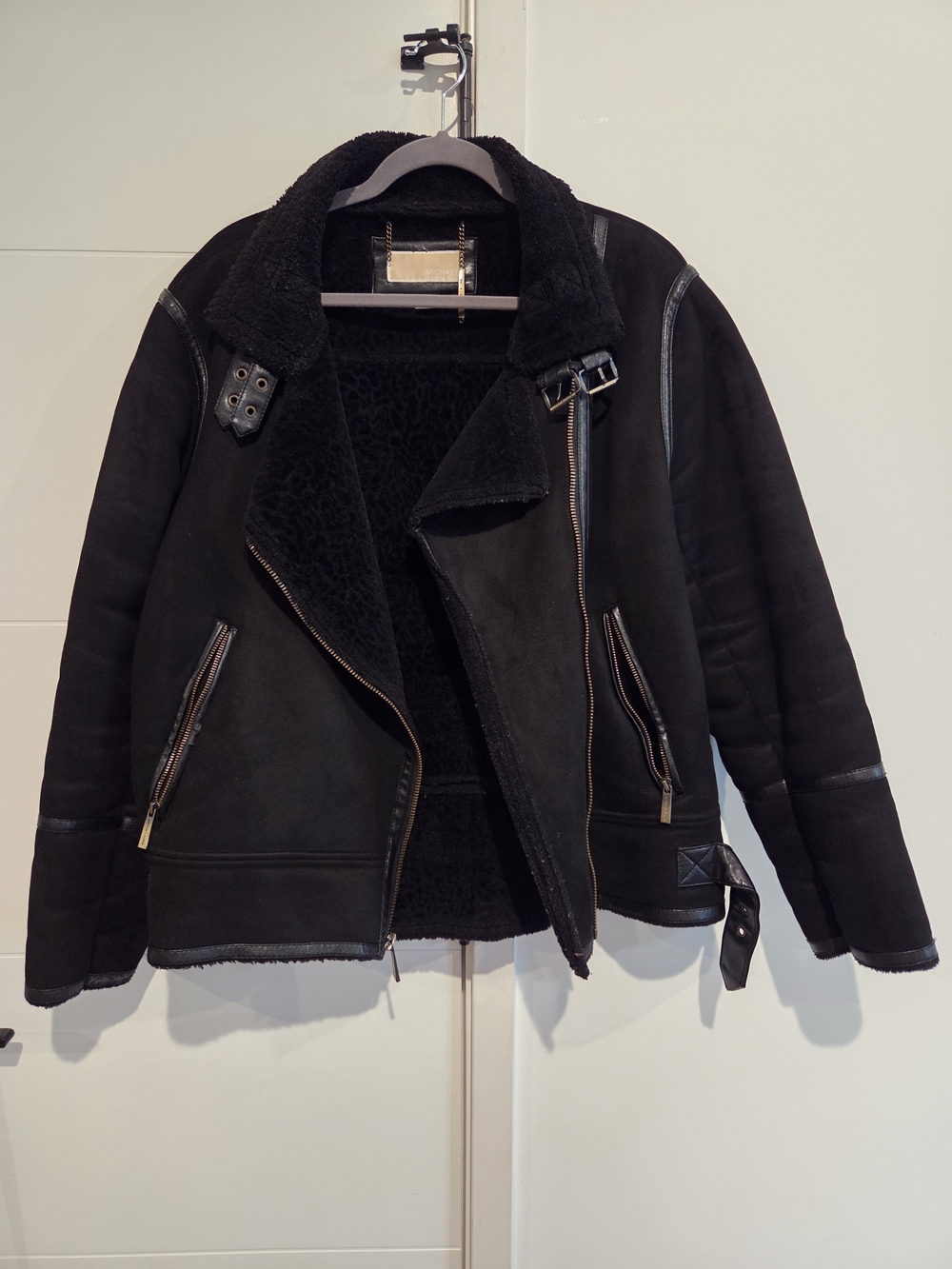 Michael Kors Black Shearling-Lined Moto Jacket